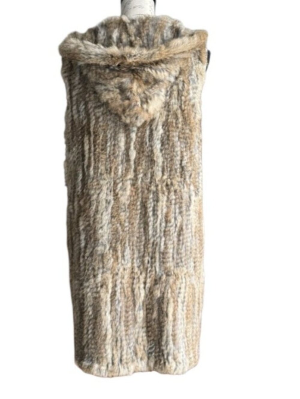 525 America Genuine Rabbit Fur Hooded Vest Women’s Long Sleeveless Coat Boho M - Picture 6 of 11